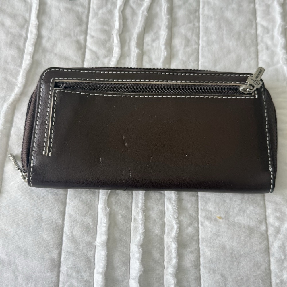 JACK‎ GEORGES Brown Leather Zipped Wallet Soft Natural Quality 4x7" Organize